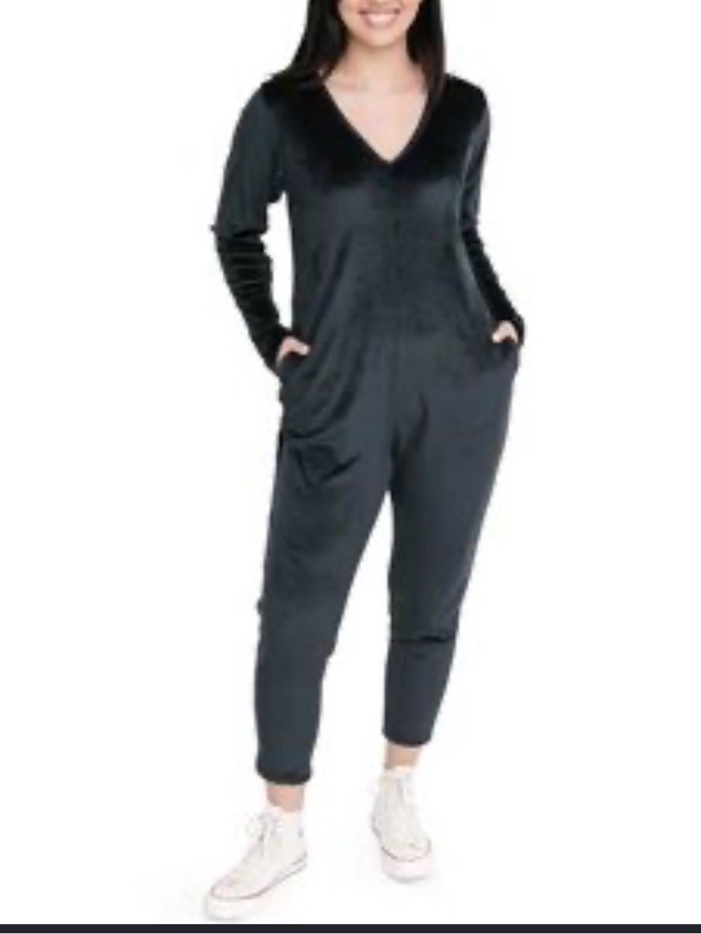 Smash and Tess Black Velvet Long-Sleeve Jumpsuit